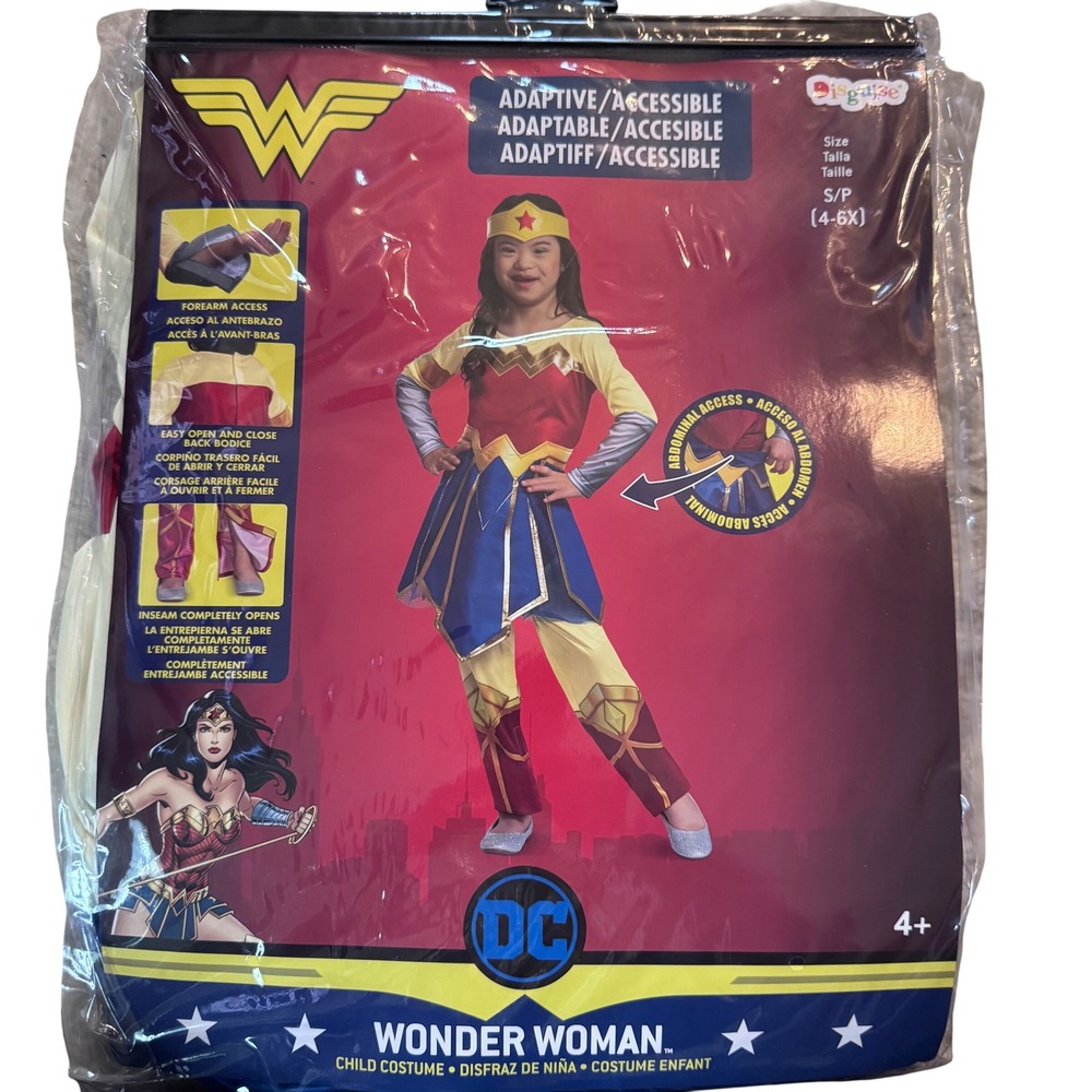 Wonder Woman Adaptive Child Costume DC Comics Superhero Small 4-6X NEW Cosplay